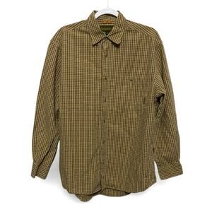 Timberland Men's Button Up Shirt Medium Brown Tan Plaid Collared Cotton